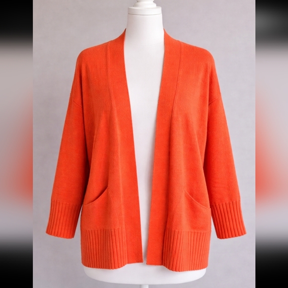 None Sweaters - 🧡 Bright Orange Open Front Cardigan | Cozy Layering Sweater | Pockets | XXL
